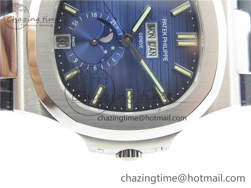 Stylish Nautilus 5726 PF Best Edition Blue Dial Working Annual Calendar On Black Croco Leather Strap A. 8950
