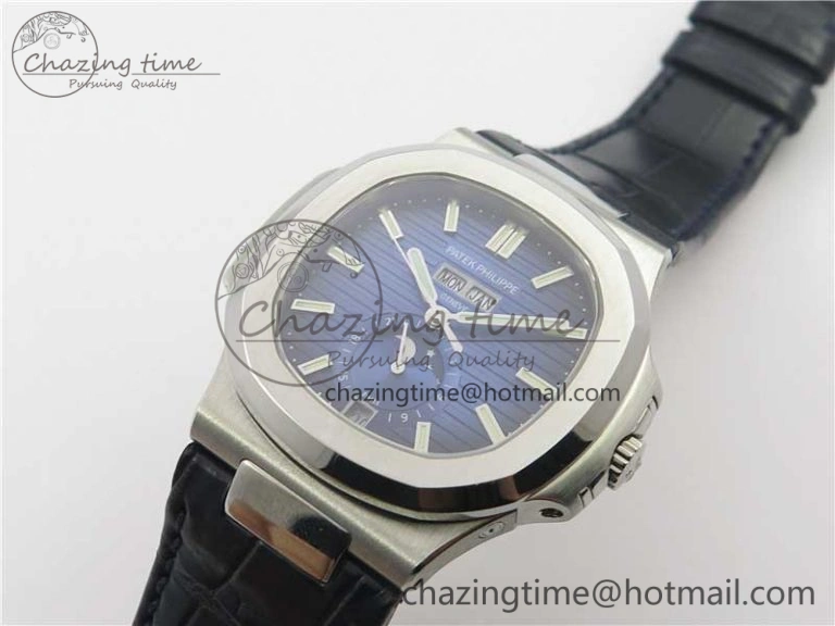 Stylish Nautilus 5726 PF Best Edition Blue Dial Working Annual Calendar On Black Croco Leather Strap A. 8950