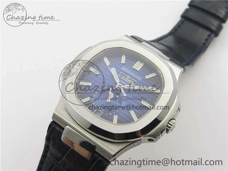 Stylish Nautilus 5726 PF Best Edition Blue Dial Working Annual Calendar On Black Croco Leather Strap A. 8950