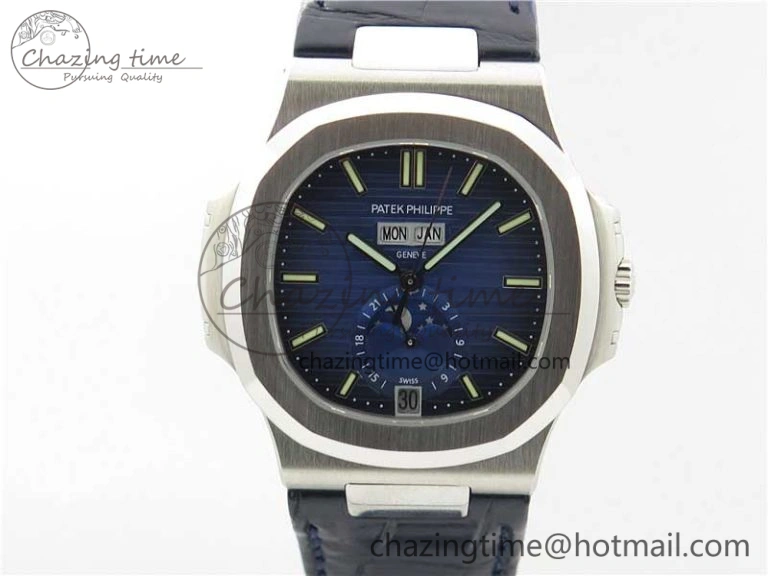 Stylish Nautilus 5726 PF Best Edition Blue Dial Working Annual Calendar On Black Croco Leather Strap A. 8950