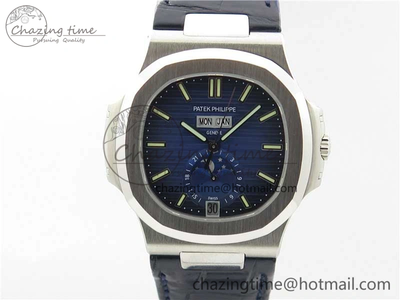 Stylish Nautilus 5726 PF Best Edition Blue Dial Working Annual Calendar On Black Croco Leather Strap A. 8950