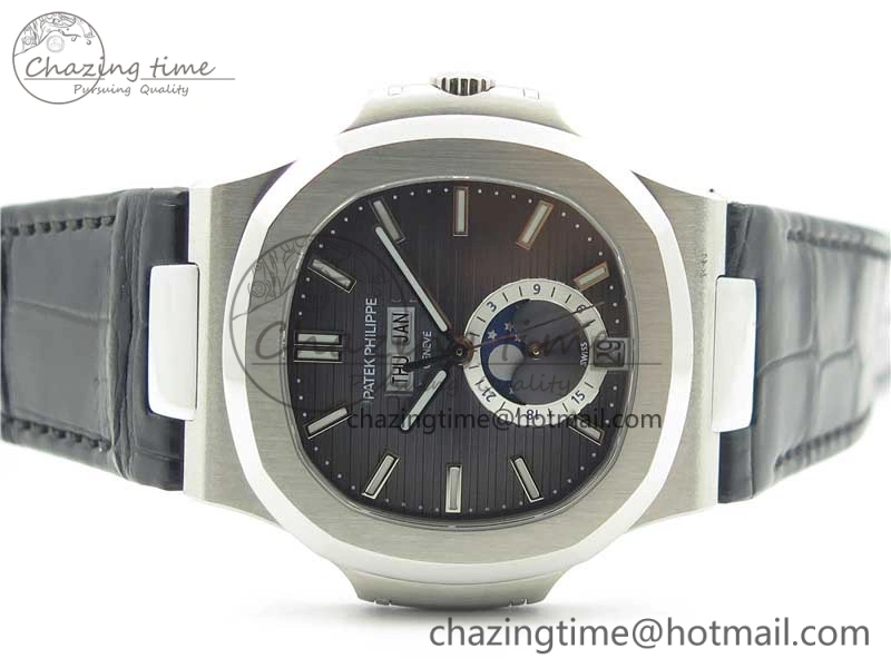 Affordable Nautilus 5726 PF Best Edition Gray Dial Working Annual Calendar On Black Croco Leather Strap A. 8951