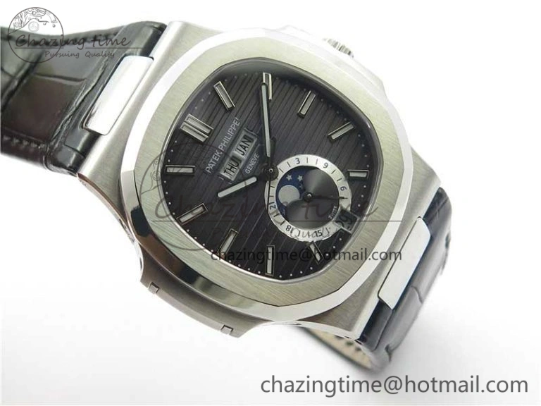Affordable Nautilus 5726 PF Best Edition Gray Dial Working Annual Calendar On Black Croco Leather Strap A. 8951