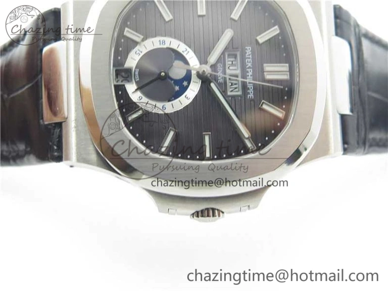 Affordable Nautilus 5726 PF Best Edition Gray Dial Working Annual Calendar On Black Croco Leather Strap A. 8951