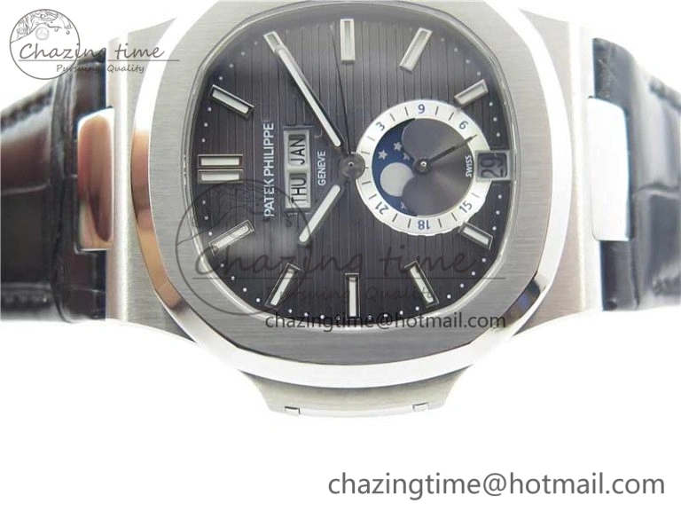 Affordable Nautilus 5726 PF Best Edition Gray Dial Working Annual Calendar On Black Croco Leather Strap A. 8951