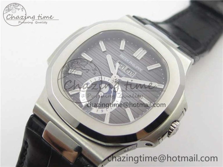 Affordable Nautilus 5726 PF Best Edition Gray Dial Working Annual Calendar On Black Croco Leather Strap A. 8951