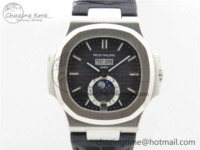 Affordable Nautilus 5726 PF Best Edition Gray Dial Working Annual Calendar On Black Croco Leather Strap A. 8951