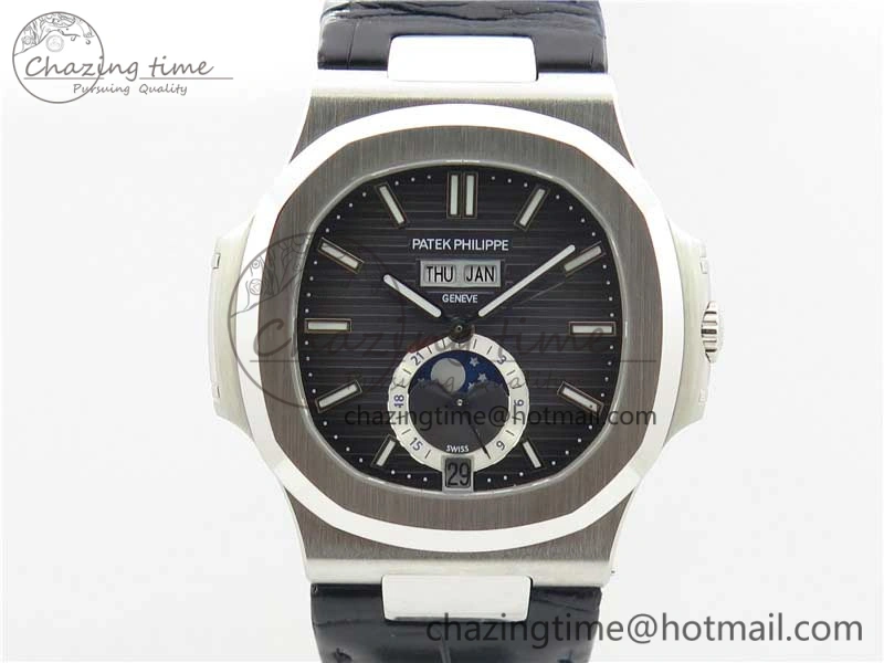 Affordable Nautilus 5726 PF Best Edition Gray Dial Working Annual Calendar On Black Croco Leather Strap A. 8951