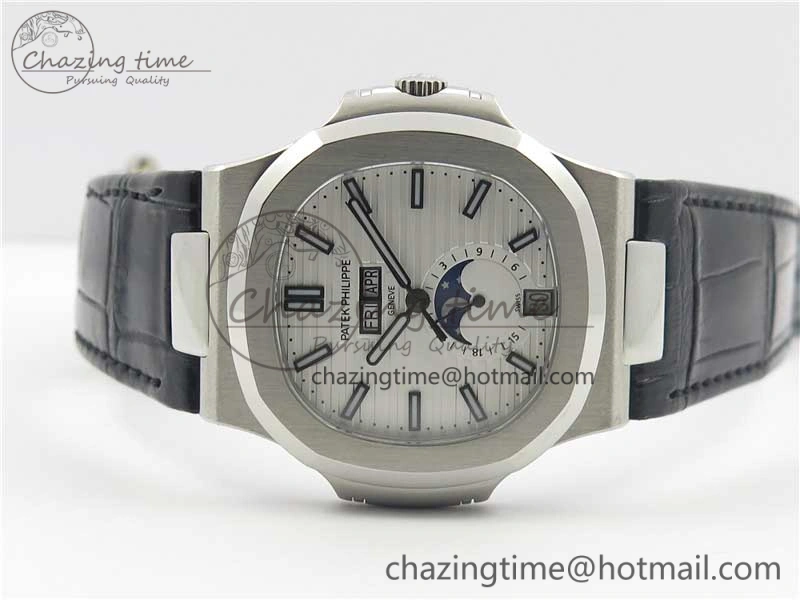 Nautilus 5726 PF Best Edition White Dial Working Annual Calendar On Black Croco Leather Strap A. Durable 8952