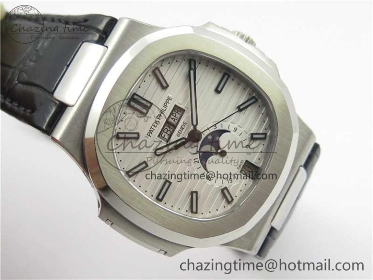 Nautilus 5726 PF Best Edition White Dial Working Annual Calendar On Black Croco Leather Strap A. Durable 8952