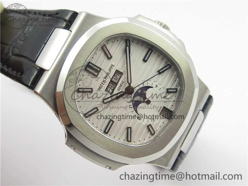 Nautilus 5726 PF Best Edition White Dial Working Annual Calendar On Black Croco Leather Strap A. Durable 8952