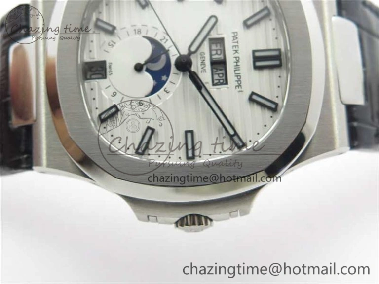 Nautilus 5726 PF Best Edition White Dial Working Annual Calendar On Black Croco Leather Strap A. Durable 8952