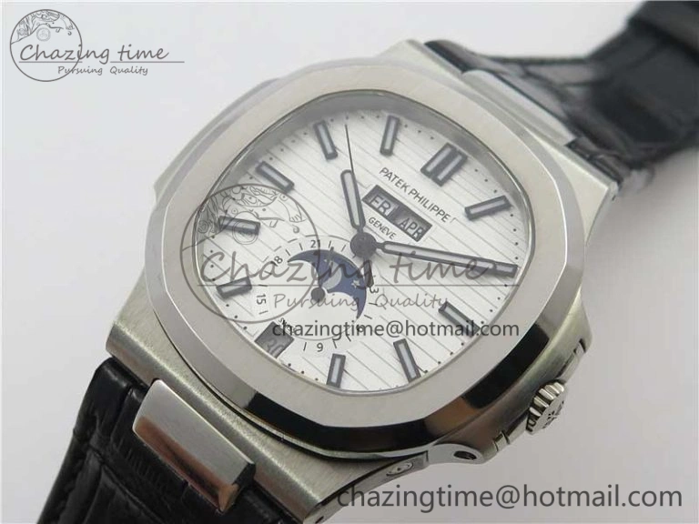 Nautilus 5726 PF Best Edition White Dial Working Annual Calendar On Black Croco Leather Strap A. Durable 8952