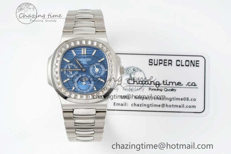 Nautilus 5740 SS GRF Best Edition Blue Dial Diamonds Bezel on SS Bracelet A Casual 8835