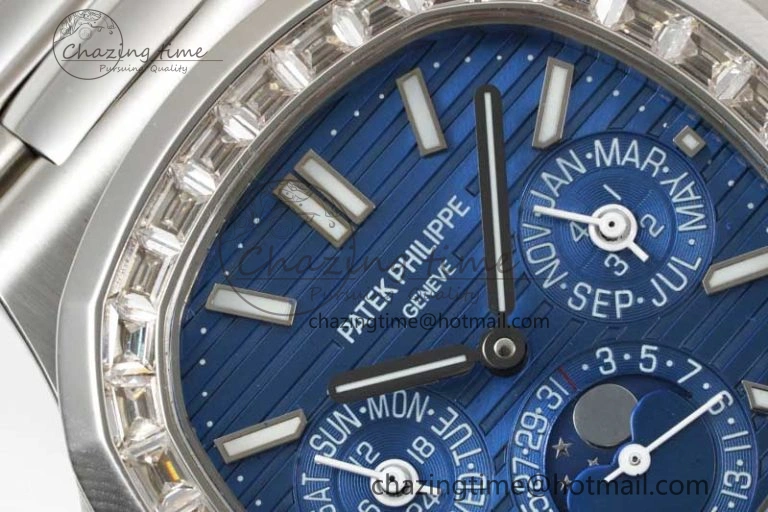 Nautilus 5740 SS GRF Best Edition Blue Dial Diamonds Bezel on SS Bracelet A Casual 8835