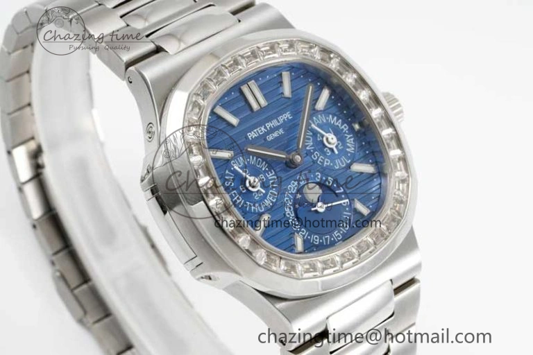 Nautilus 5740 SS GRF Best Edition Blue Dial Diamonds Bezel on SS Bracelet A Casual 8835