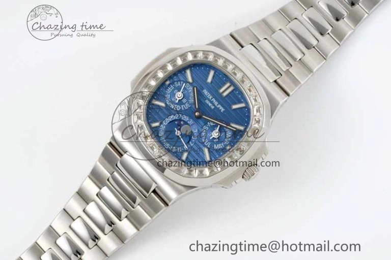 Nautilus 5740 SS GRF Best Edition Blue Dial Diamonds Bezel on SS Bracelet A Casual 8835