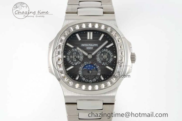 Nautilus 5740 SS GRF Best Edition Gray Dial Diamonds Bezel on SS Bracelet A Packable 8836