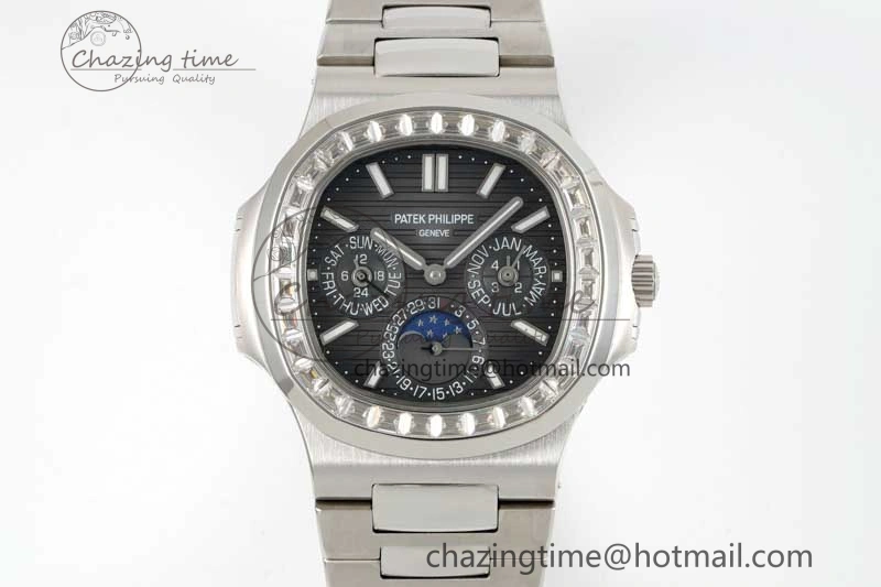 Nautilus 5740 SS GRF Best Edition Gray Dial Diamonds Bezel on SS Bracelet A Packable 8836