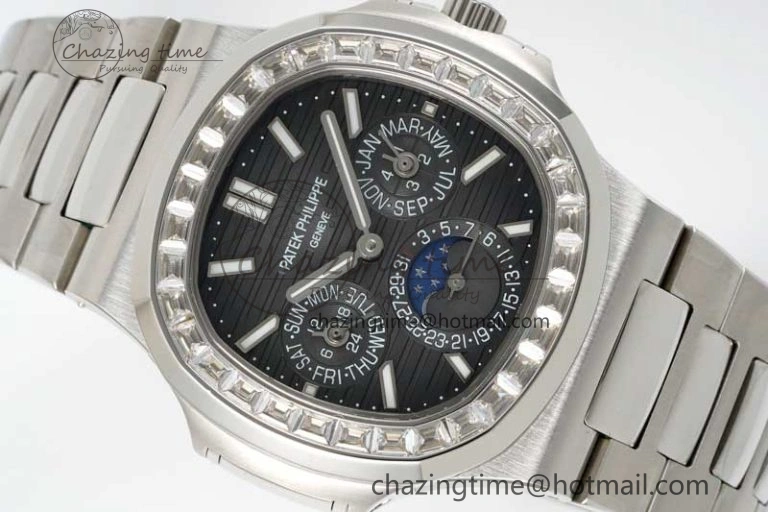 Nautilus 5740 SS GRF Best Edition Gray Dial Diamonds Bezel on SS Bracelet A Packable 8836