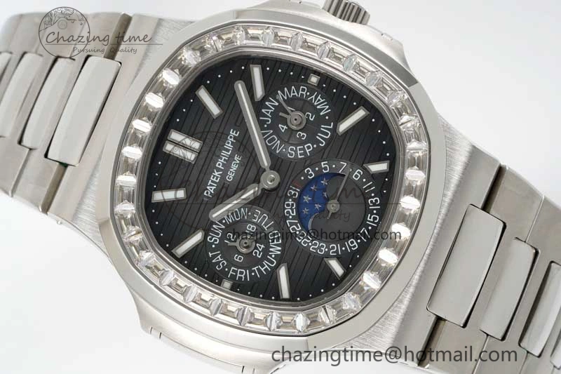 Nautilus 5740 SS GRF Best Edition Gray Dial Diamonds Bezel on SS Bracelet A Packable 8836