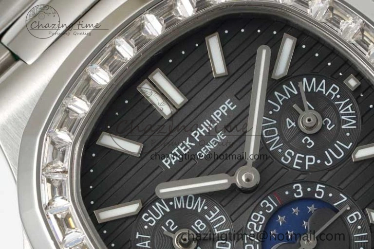 Nautilus 5740 SS GRF Best Edition Gray Dial Diamonds Bezel on SS Bracelet A Packable 8836