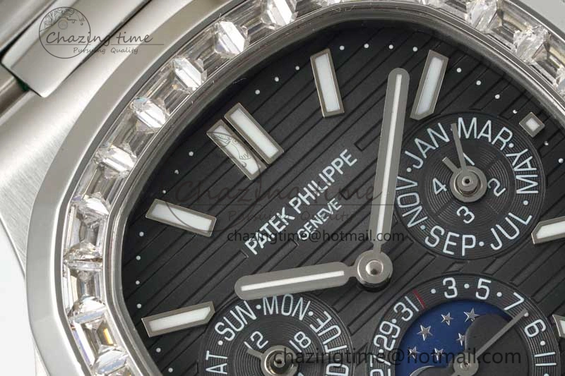 Nautilus 5740 SS GRF Best Edition Gray Dial Diamonds Bezel on SS Bracelet A Packable 8836