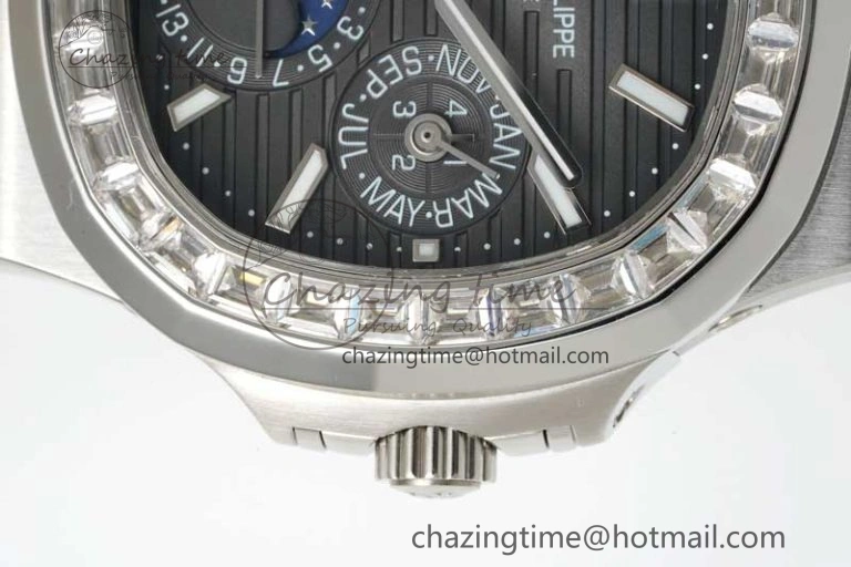 Nautilus 5740 SS GRF Best Edition Gray Dial Diamonds Bezel on SS Bracelet A Packable 8836