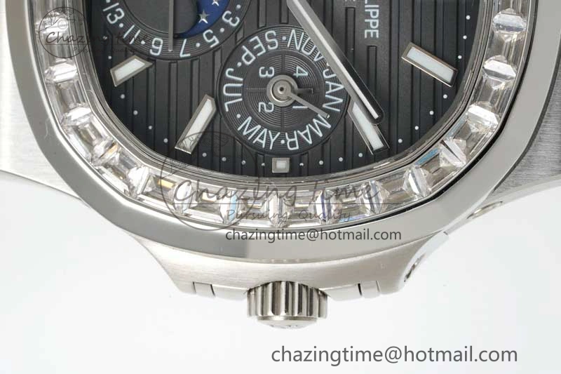 Nautilus 5740 SS GRF Best Edition Gray Dial Diamonds Bezel on SS Bracelet A Packable 8836