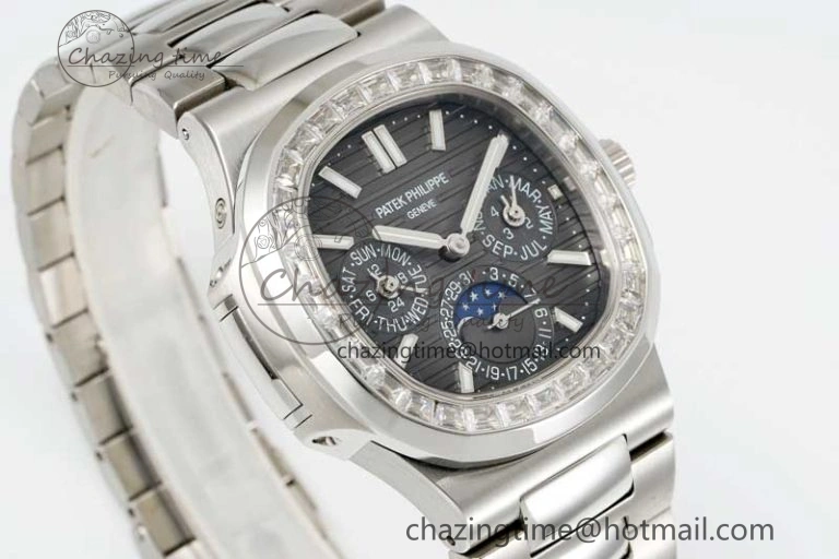 Nautilus 5740 SS GRF Best Edition Gray Dial Diamonds Bezel on SS Bracelet A Packable 8836