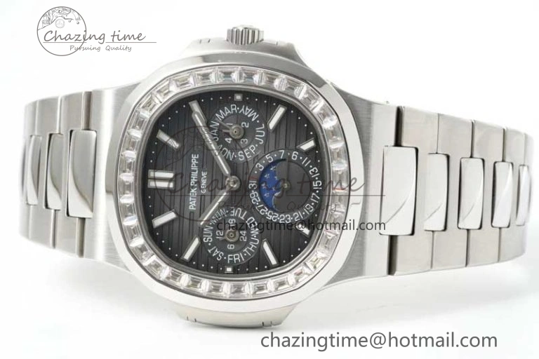 Nautilus 5740 SS GRF Best Edition Gray Dial Diamonds Bezel on SS Bracelet A Packable 8836