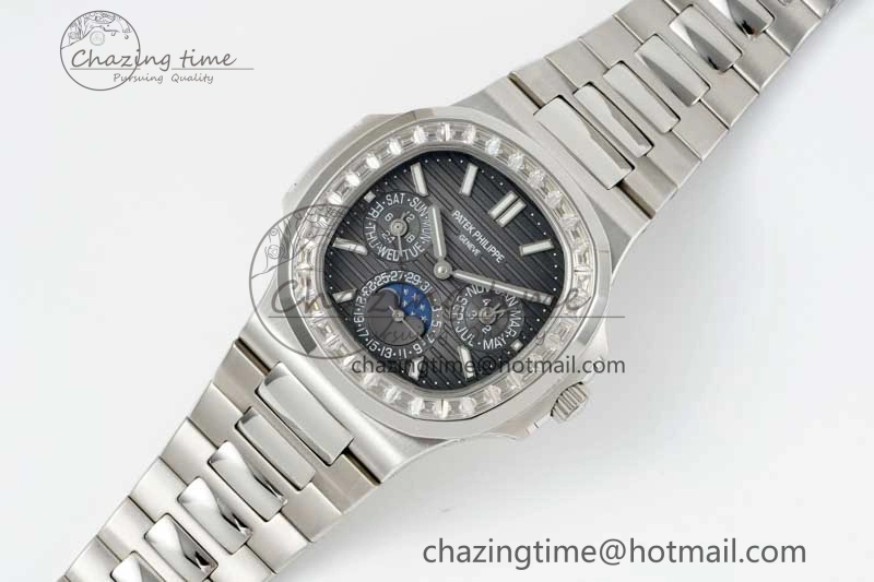 Nautilus 5740 SS GRF Best Edition Gray Dial Diamonds Bezel on SS Bracelet A Packable 8836