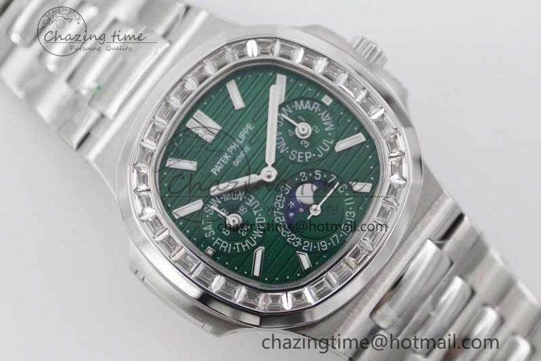 Nautilus 5740 SS GRF Best Edition Green Dial Diamonds Bezel on SS Bracelet A Packable 8833