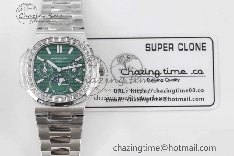 Nautilus 5740 SS GRF Best Edition Green Dial Diamonds Bezel on SS Bracelet A Packable 8833