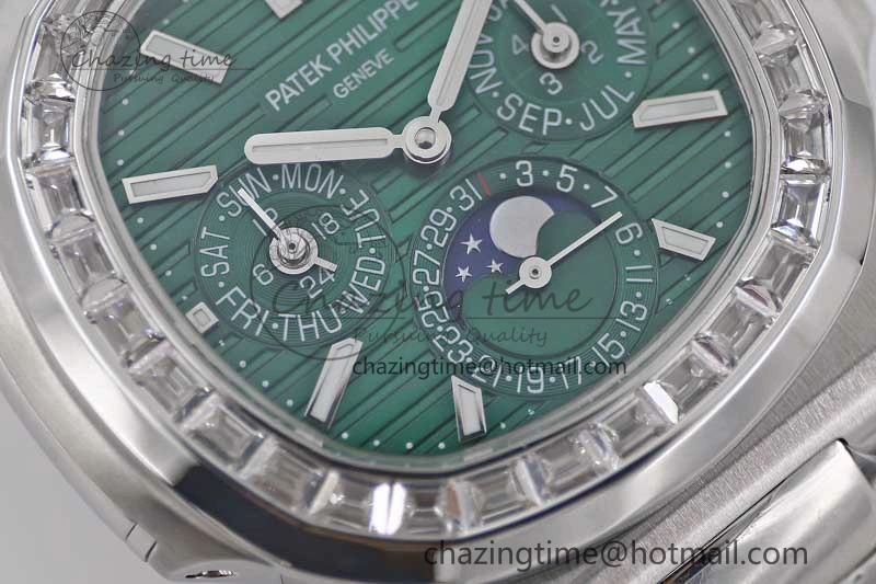 Nautilus 5740 SS GRF Best Edition Green Dial Diamonds Bezel on SS Bracelet A Packable 8833