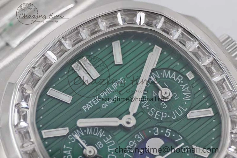 Nautilus 5740 SS GRF Best Edition Green Dial Diamonds Bezel on SS Bracelet A Packable 8833