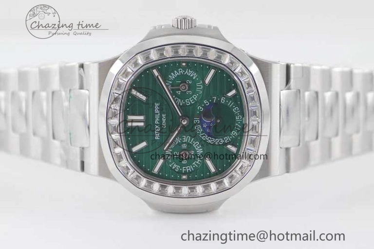 Nautilus 5740 SS GRF Best Edition Green Dial Diamonds Bezel on SS Bracelet A Packable 8833