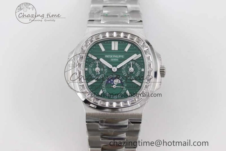 Nautilus 5740 SS GRF Best Edition Green Dial Diamonds Bezel on SS Bracelet A Packable 8833