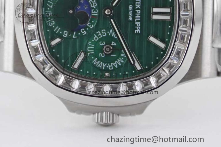 Nautilus 5740 SS GRF Best Edition Green Dial Diamonds Bezel on SS Bracelet A Packable 8833