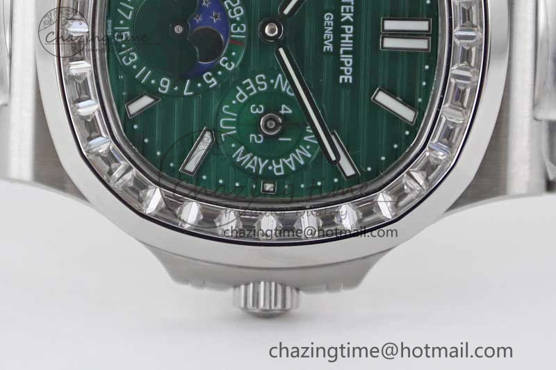 Nautilus 5740 SS GRF Best Edition Green Dial Diamonds Bezel on SS Bracelet A Packable 8833