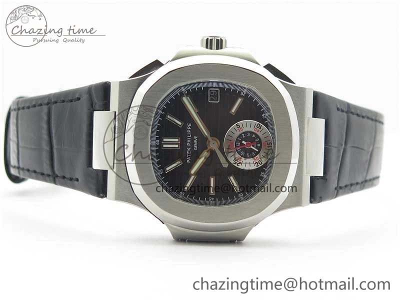 Contemporary Nautilus 5980 SS 3KF Best Edition Black Dial on Black Leather Strap A 8925