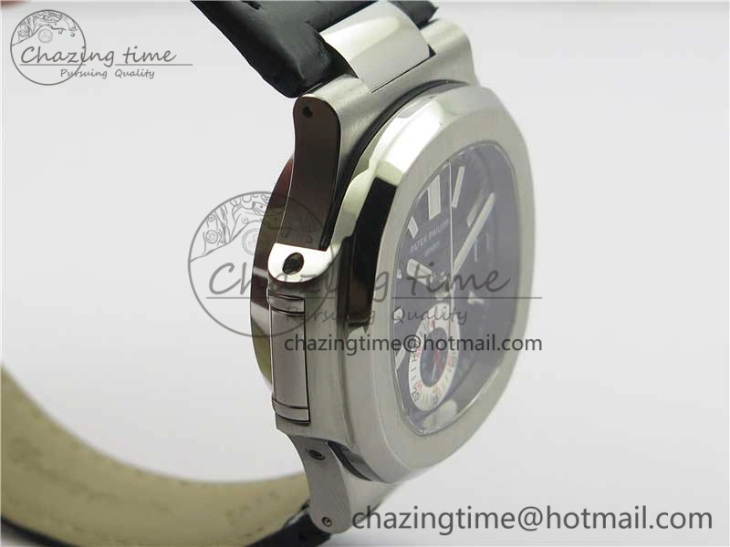 Contemporary Nautilus 5980 SS 3KF Best Edition Black Dial on Black Leather Strap A 8925
