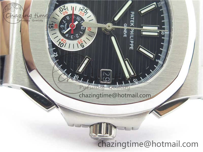 Contemporary Nautilus 5980 SS 3KF Best Edition Black Dial on Black Leather Strap A 8925