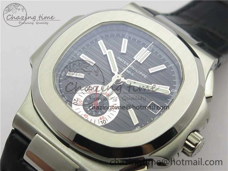 Contemporary Nautilus 5980 SS 3KF Best Edition Black Dial on Black Leather Strap A 8925