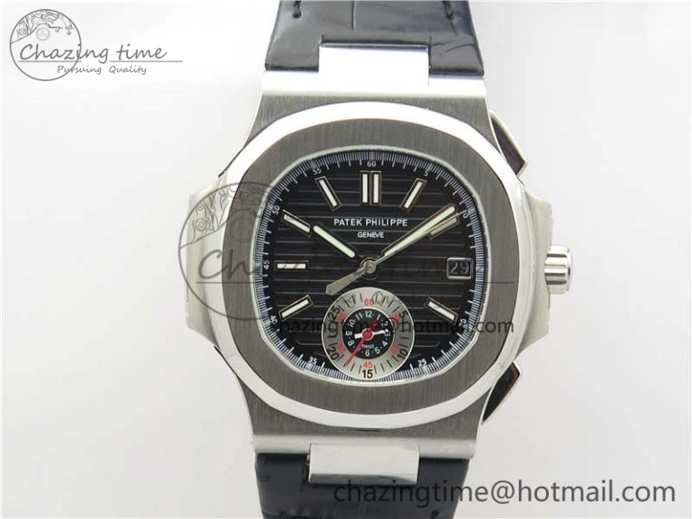 Contemporary Nautilus 5980 SS 3KF Best Edition Black Dial on Black Leather Strap A 8925