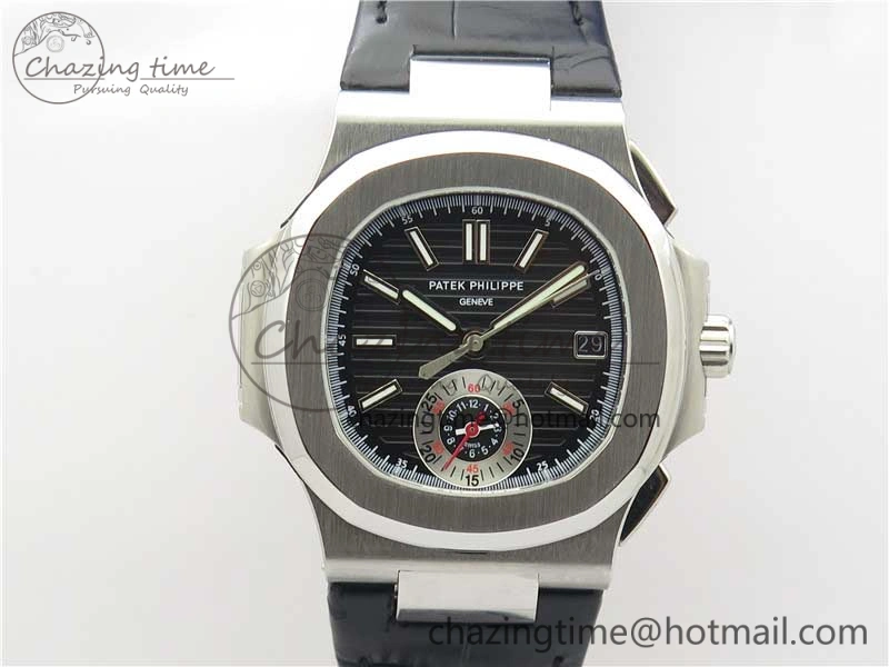 Contemporary Nautilus 5980 SS 3KF Best Edition Black Dial on Black Leather Strap A 8925