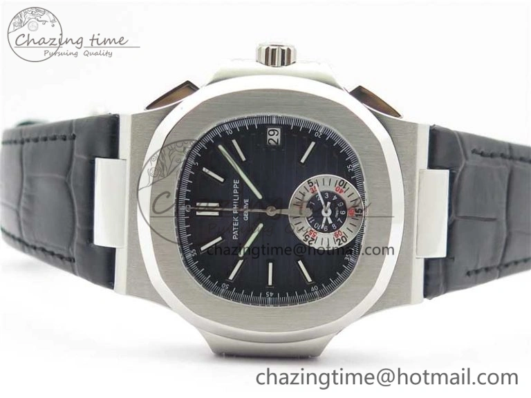 Upgraded Nautilus 5980 SS 3KF Best Edition Blue Dial on Black Leather Strap A 8927