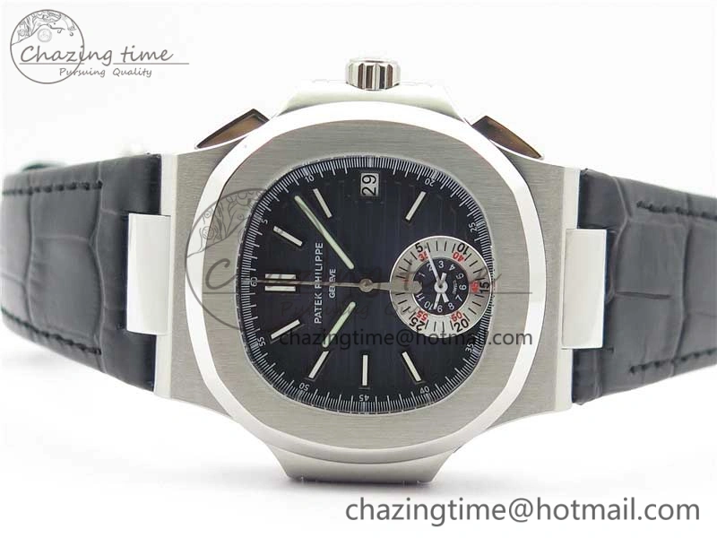 Upgraded Nautilus 5980 SS 3KF Best Edition Blue Dial on Black Leather Strap A 8927
