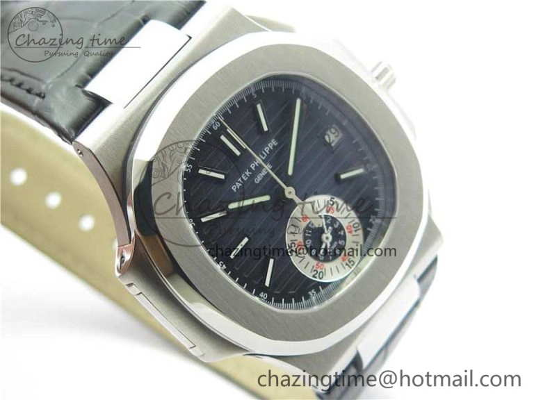 Upgraded Nautilus 5980 SS 3KF Best Edition Blue Dial on Black Leather Strap A 8927