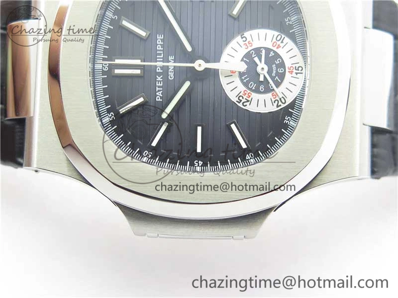 Upgraded Nautilus 5980 SS 3KF Best Edition Blue Dial on Black Leather Strap A 8927